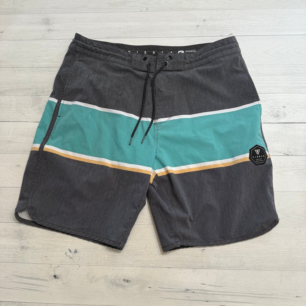 NVissla Mens Boardshorts The Point grey aqua yellow men's‎ size 33
